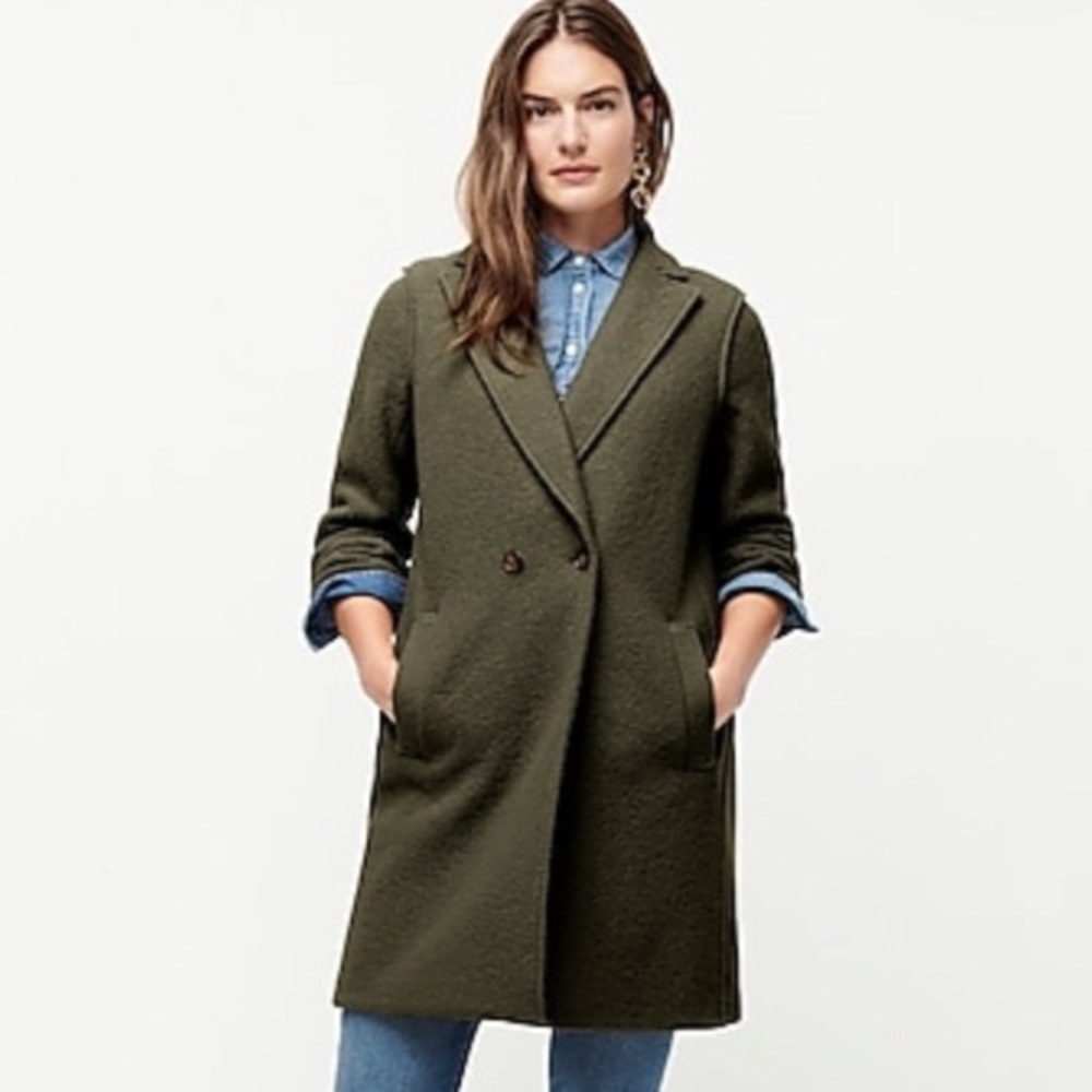 J Crew Dark Moss Boiled Wool Daphne Topcoat 10 - Picture 3 of 9